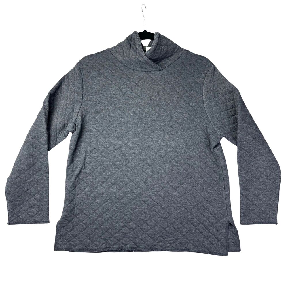 Coldwater Creek Pullover Women's Medium Gray Quilted Long Sleeve Mock Neck Top